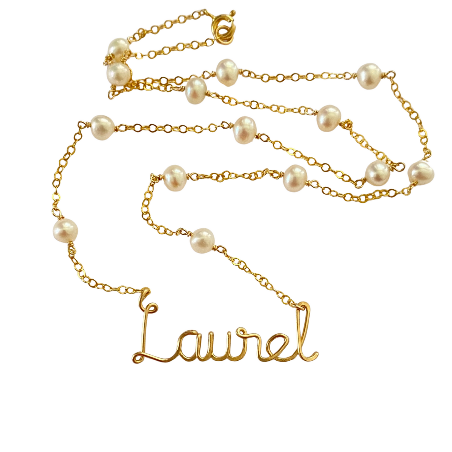 Pearl Name Necklace. Off White Freshwater Pearl and Custom Name Necklace