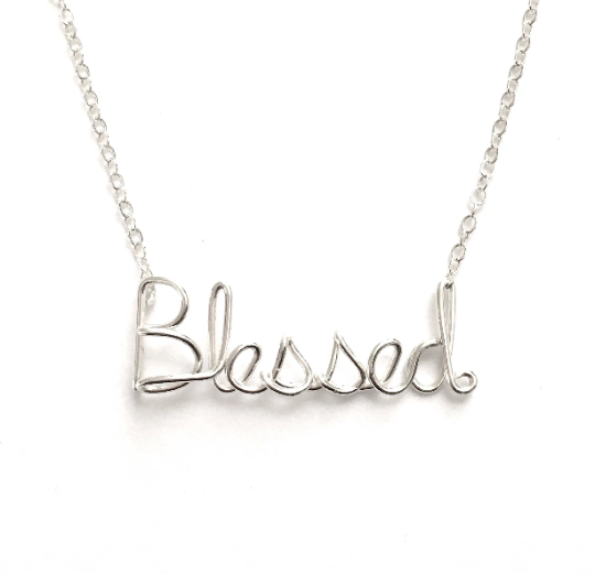 Blessed Necklace. Custom Gold or Silver Blessed Script Necklace. Wire Blessed Necklace. Spiritual Jewelry. Spiritual Religious Necklace.