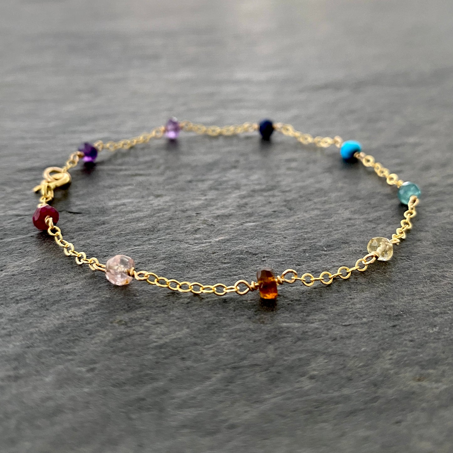 Rainbow Gemstone Bracelet: Gold, Delicate Chain