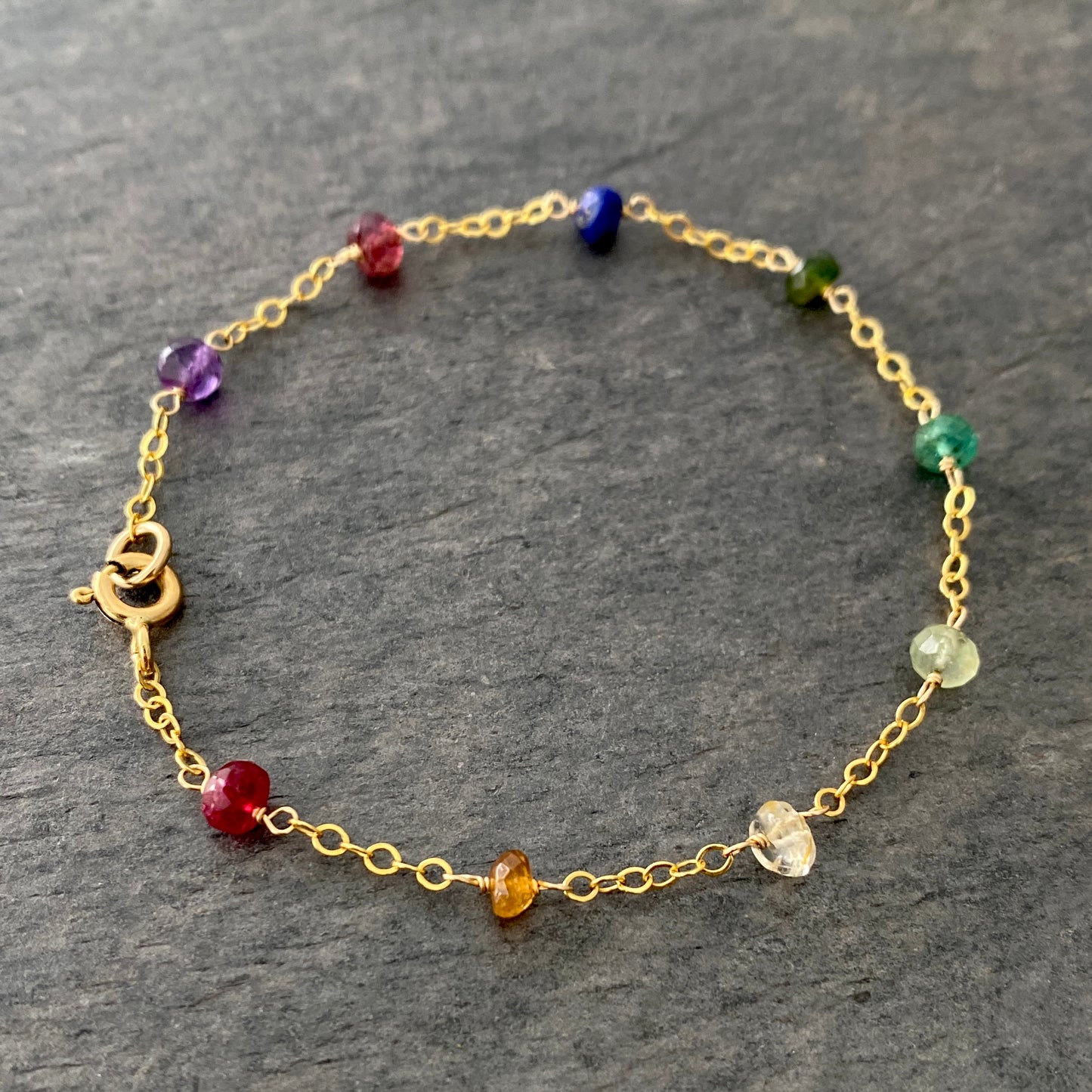Rainbow Gemstone Bracelet: Gold, Delicate Chain