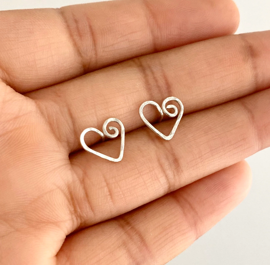 Heart Earrings. Sterling Silver Stud Earrings. Small Sterling Silver Heart Earrings.