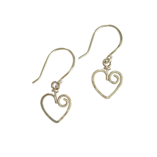 Heart Earrings. Sterling Silver Hammered Small Dangle Earrings 1 inch long.