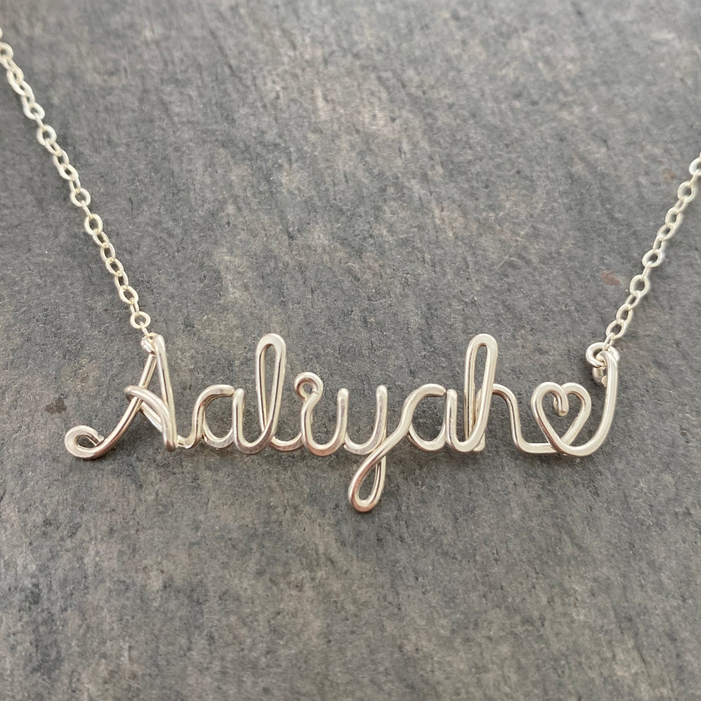 Heart Name Necklace. Personalized Custom Script Valentine’s Day Gift: Silver or Gold