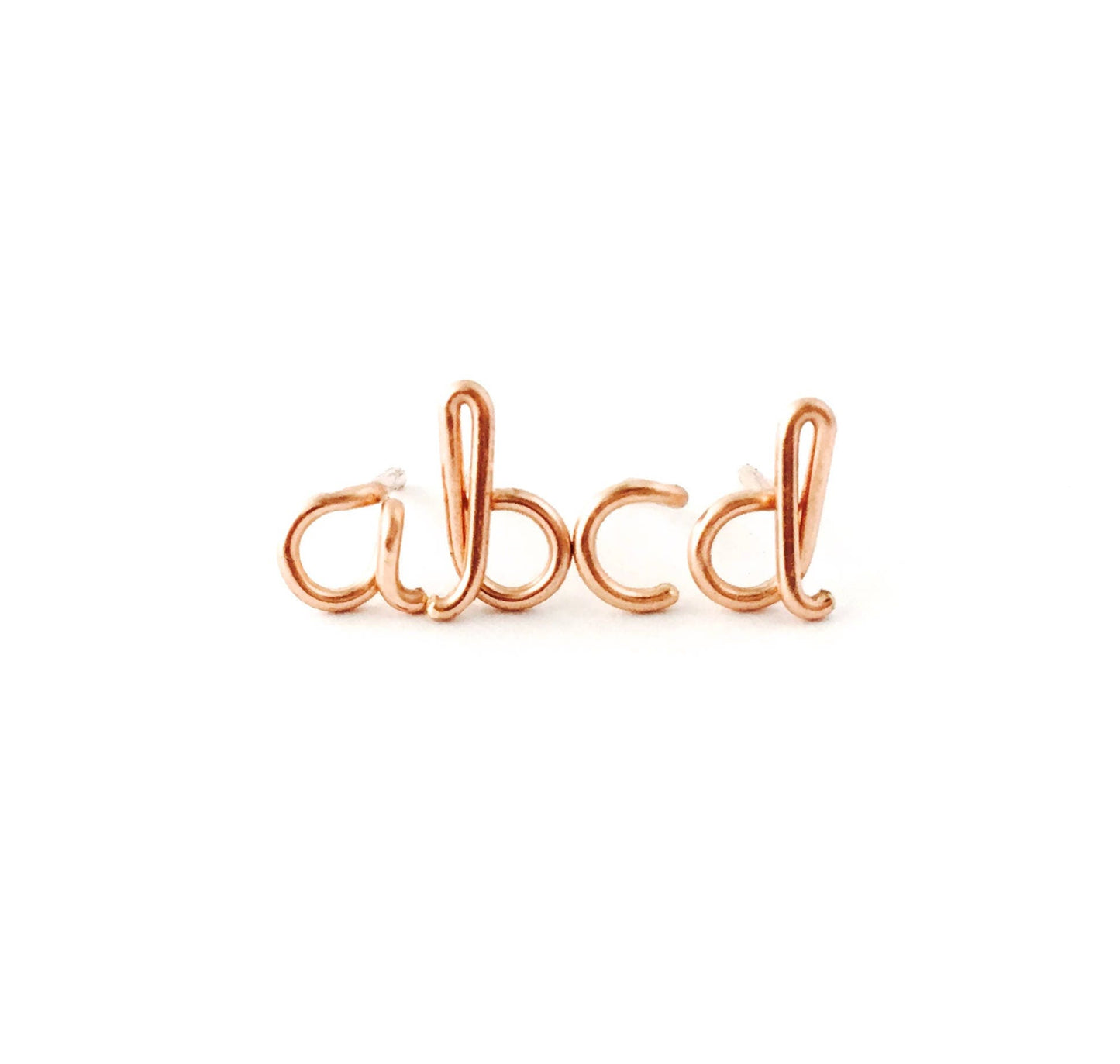 Initial Earrings. 14k Rose Gold Lowercase letter Studs. Dainty Cute Small post studs. Pink gold earrings.
