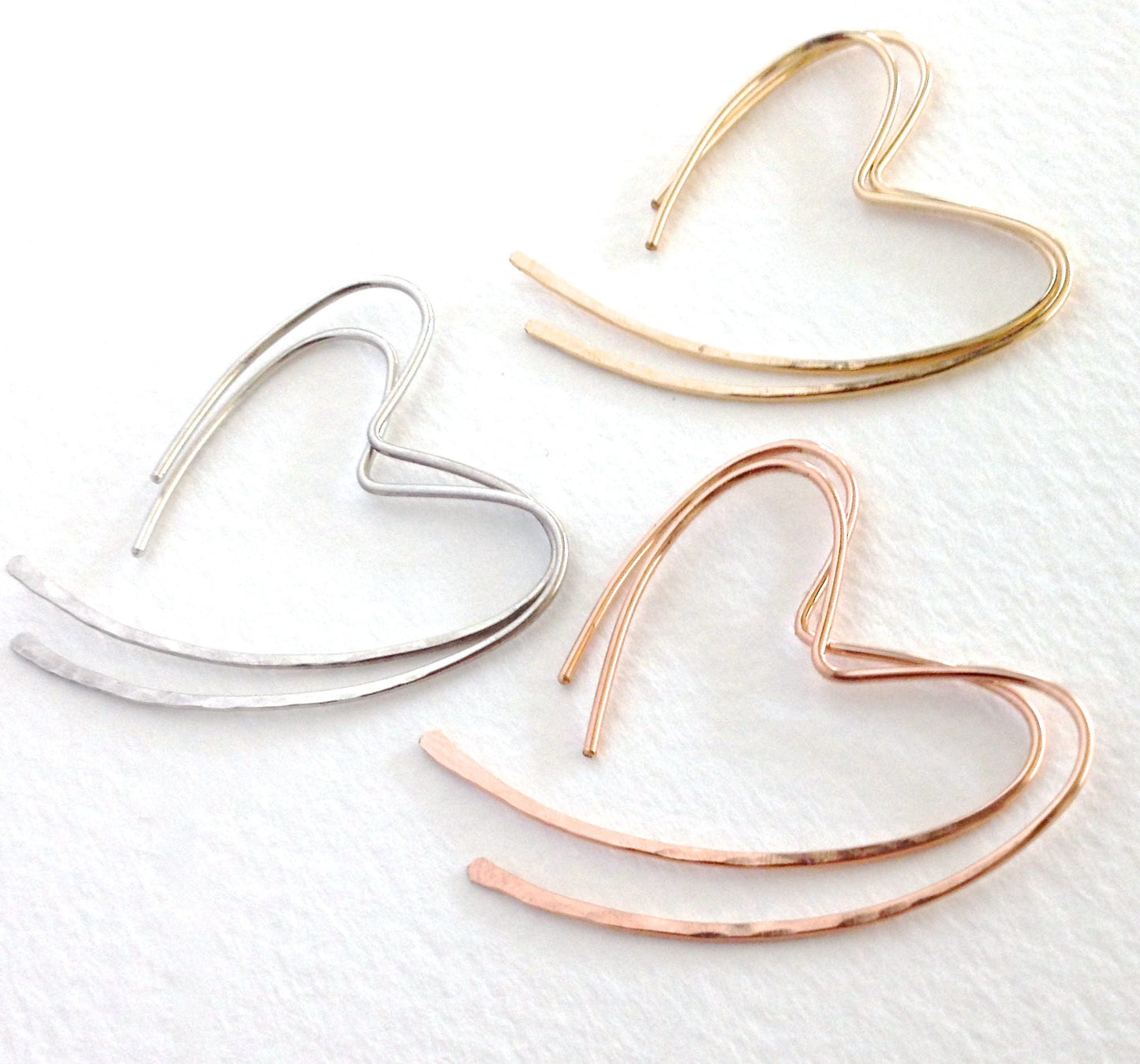 14k Rose Gold Heart Hoop Earrings. Pink Gold Hoops. Very Lightweight Jewelry for Her.