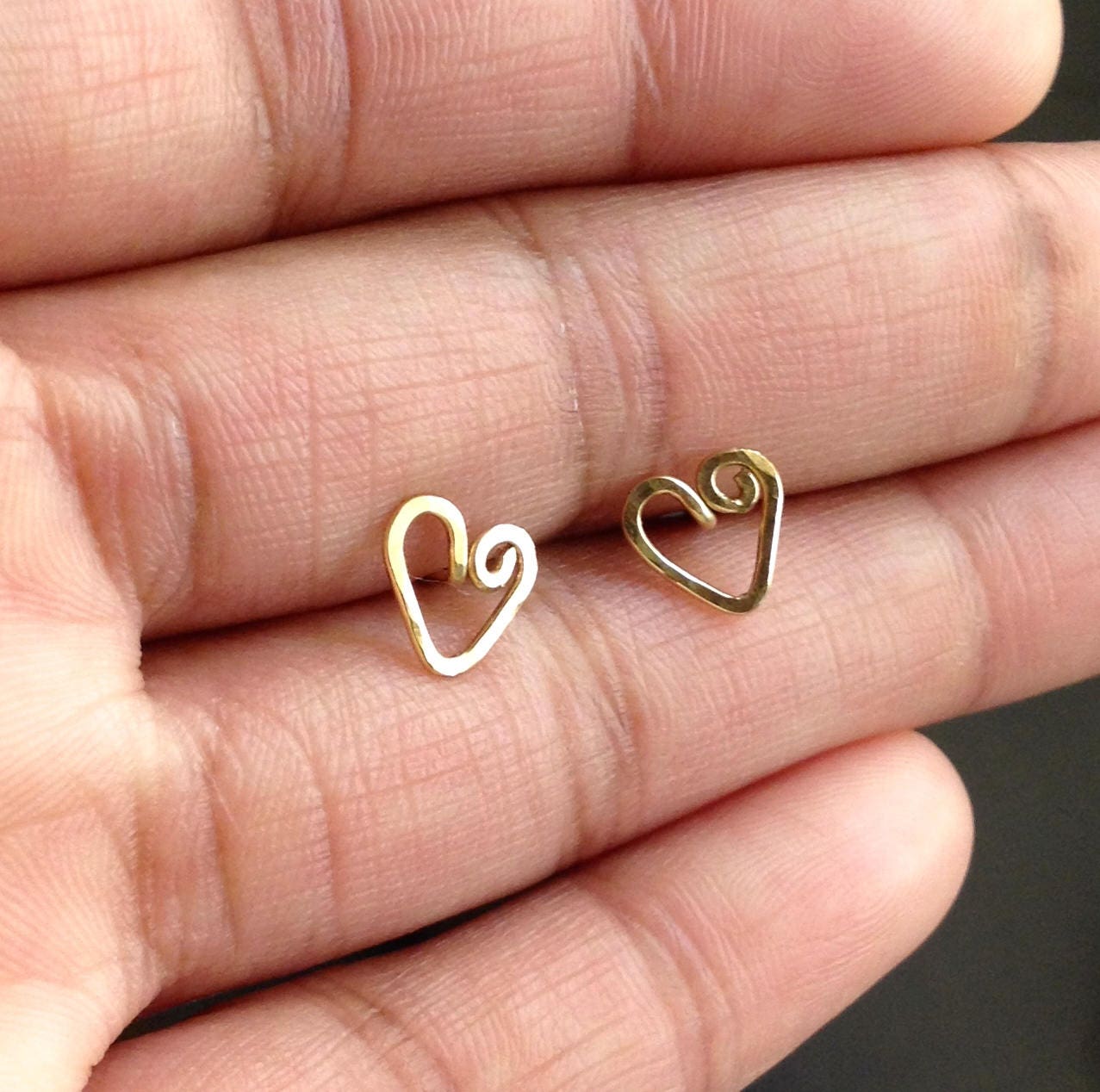 Hand Hammered 14k Gold Heart Stud Earrings: Dainty Valentine's Gift
