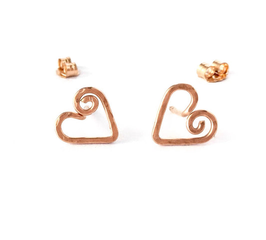 Hammered Rose Gold Filled Heart Stud Earrings
