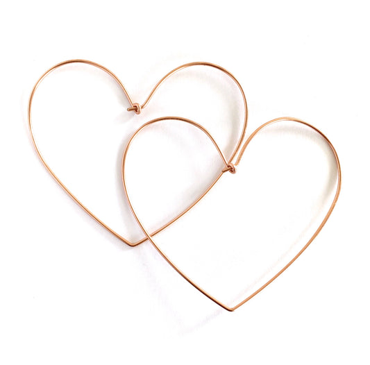 Rose Gold Heart Hoops- 2.5 inch - 14k Rose Gold Filled Heart Hoop Earrings