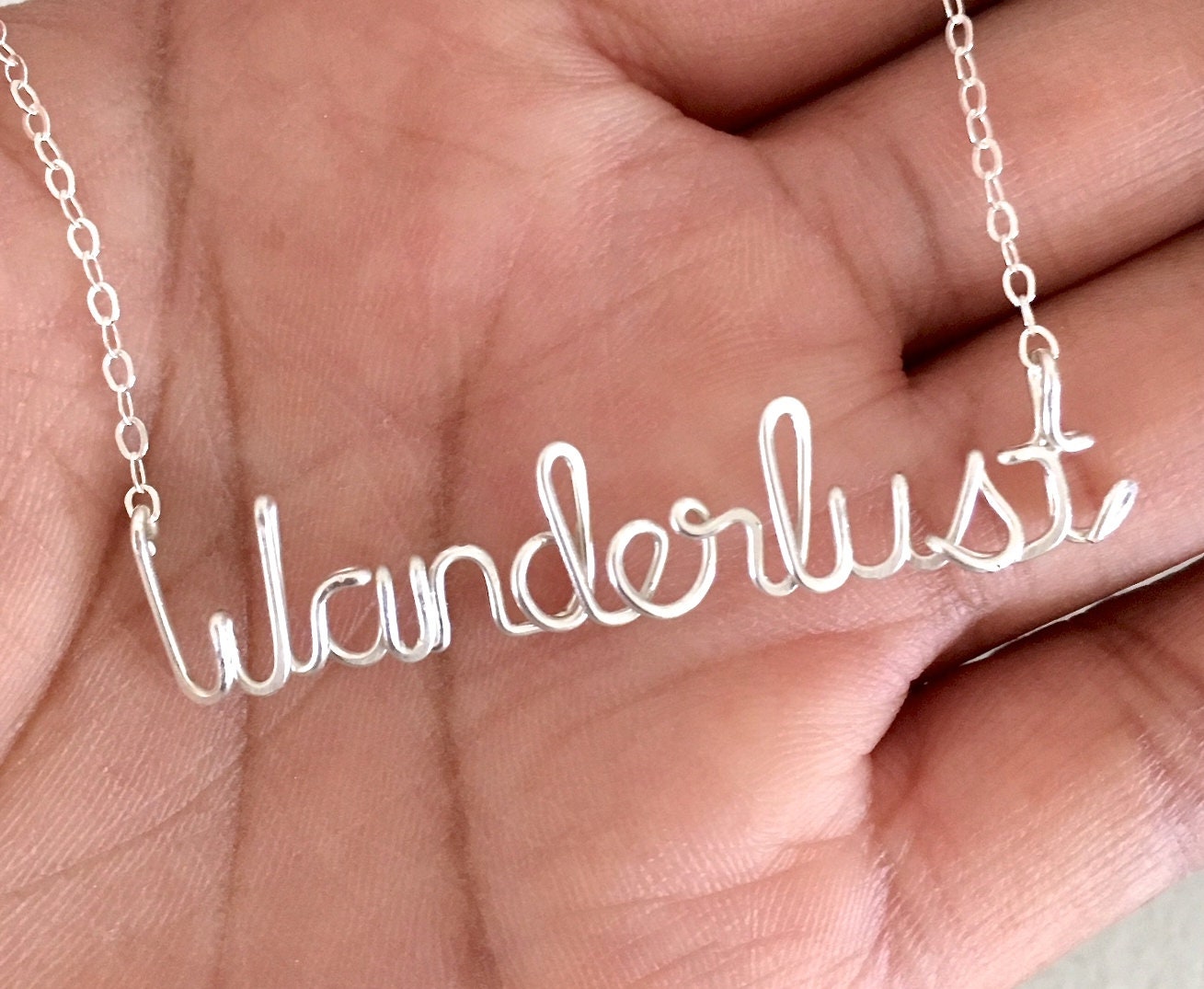 Name Necklace. Custom Sterling Silver Name Necklace. Personalized Script Font Wire Name Necklace.