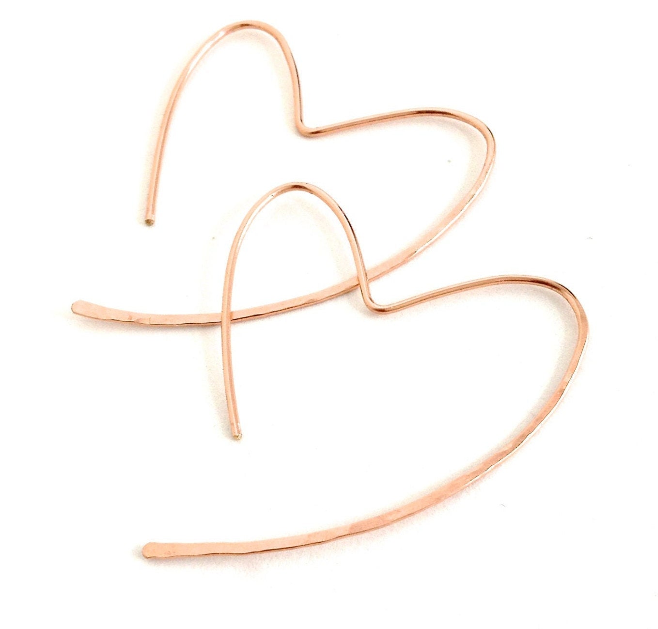 14k Rose Gold Heart Hoop Earrings. Pink Gold Hoops. Very Lightweight Jewelry for Her.