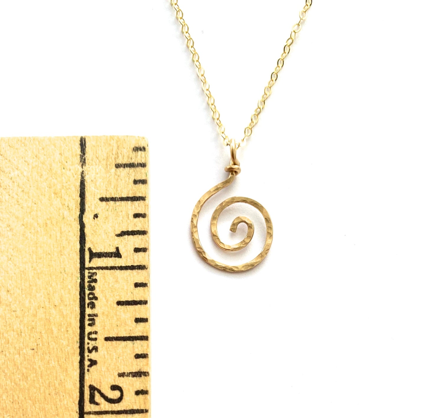 Gold spiral necklace pendant. 14k Solid Gold or Gold Filled Round Swirl Hammered Pendant