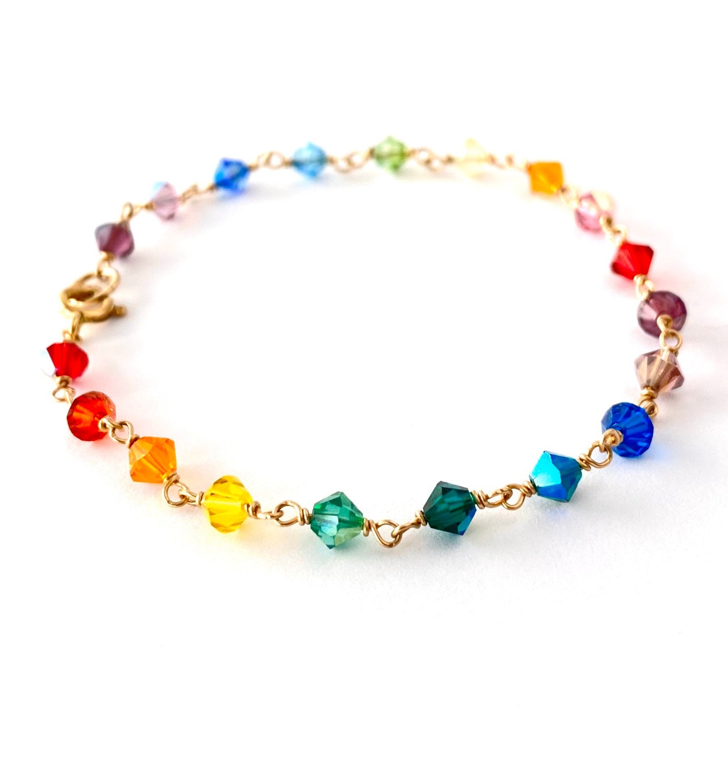 Rainbow Swarovski Crystals Bracelet in 14k Gold Filled