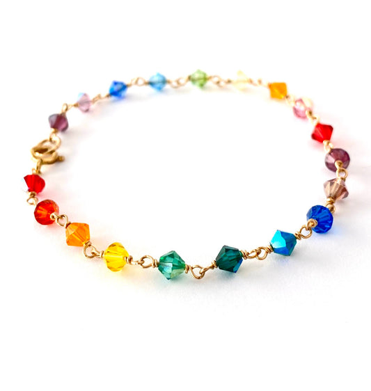 Rainbow Swarovski Crystals Bracelet in 14k Gold Filled
