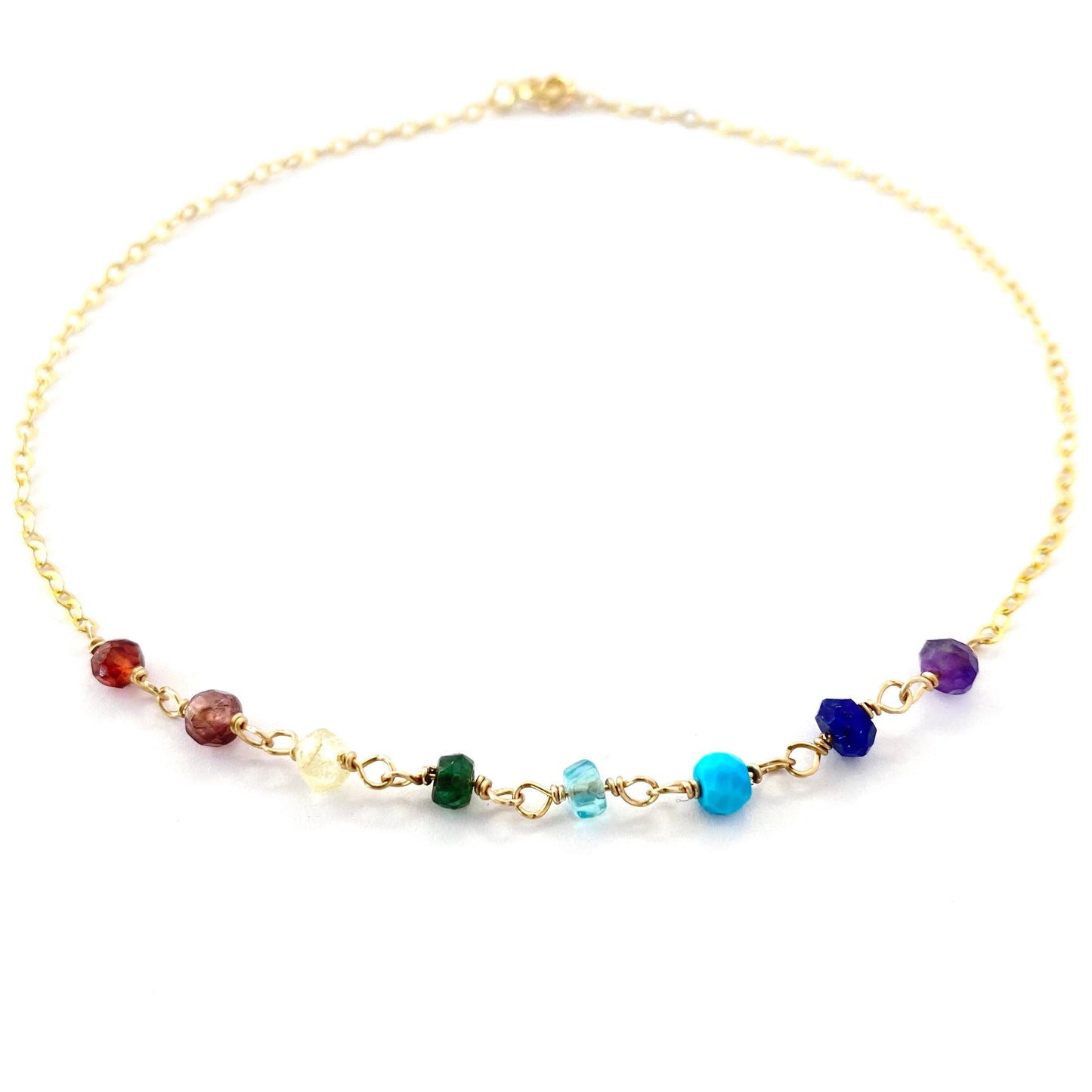 Rainbow Gemstone Anklet. 14k Gold Filled Ankle Bracelet