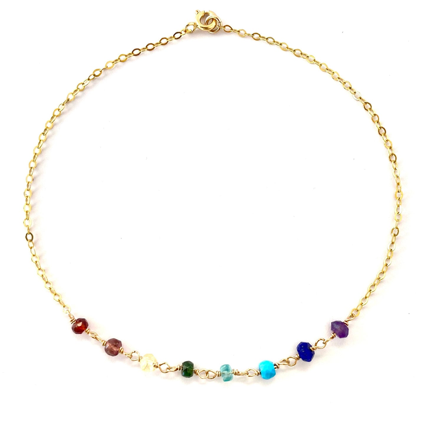 Rainbow Gemstone Anklet. 14k Gold Filled Ankle Bracelet
