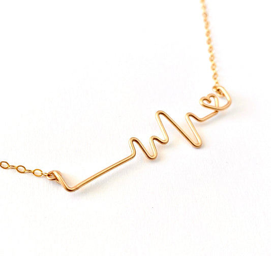 Gold EKG Heart Necklace: 14k Gold Filled Wire, Nurse Doctor Gift