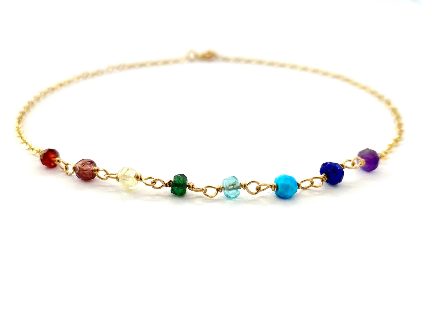 Rainbow Gemstone Anklet. 14k Gold Filled Ankle Bracelet