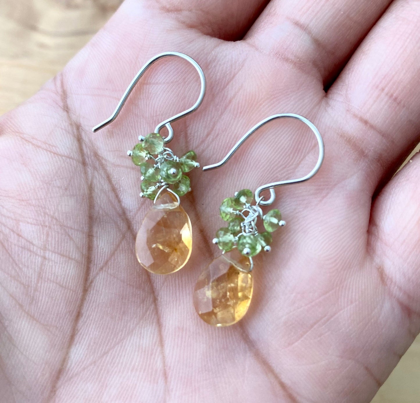 Citrine Peridot Gemstone Earrings: Sterling Silver or Gold Filled