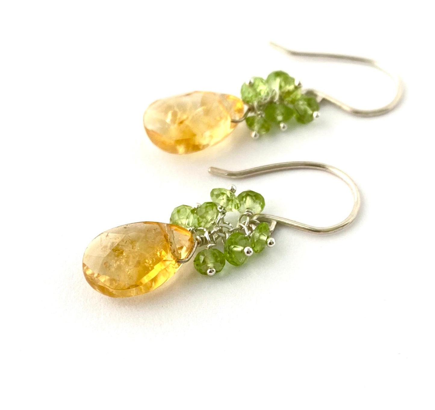 Citrine Peridot Gemstone Earrings: Sterling Silver or Gold Filled