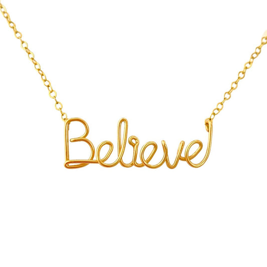 14k Gold Filled Believe Script Necklace