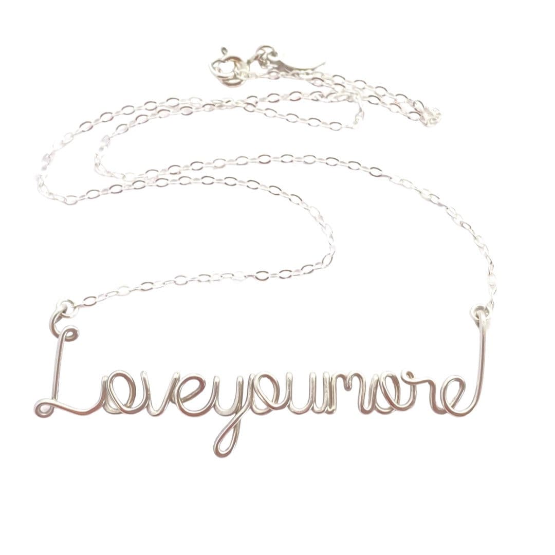Love You More Necklace: Sterling Silver Wire Script Love Jewelry. Handmade