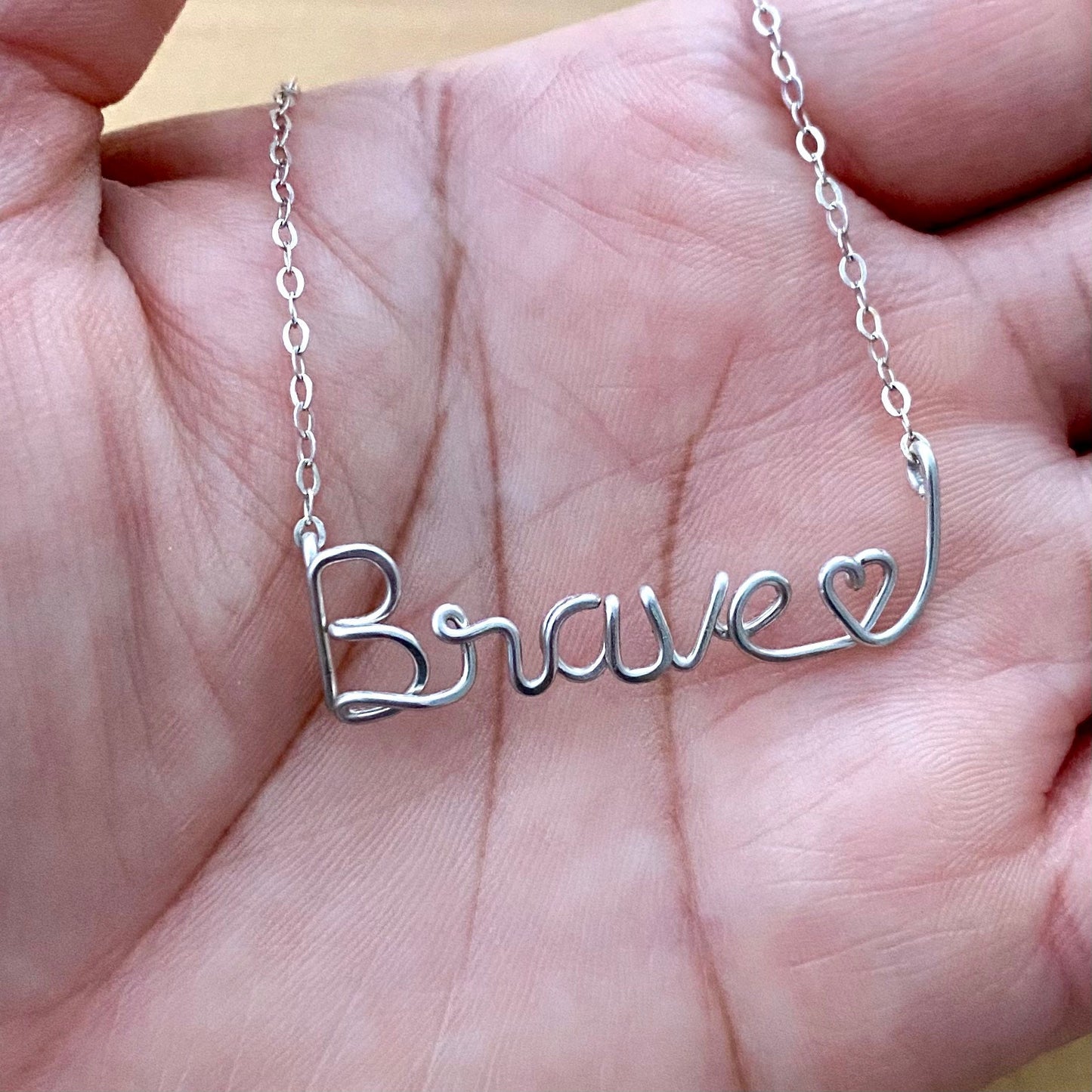 Sterling Silver Brave Heart Wire Name Necklace: Valentine's Gift