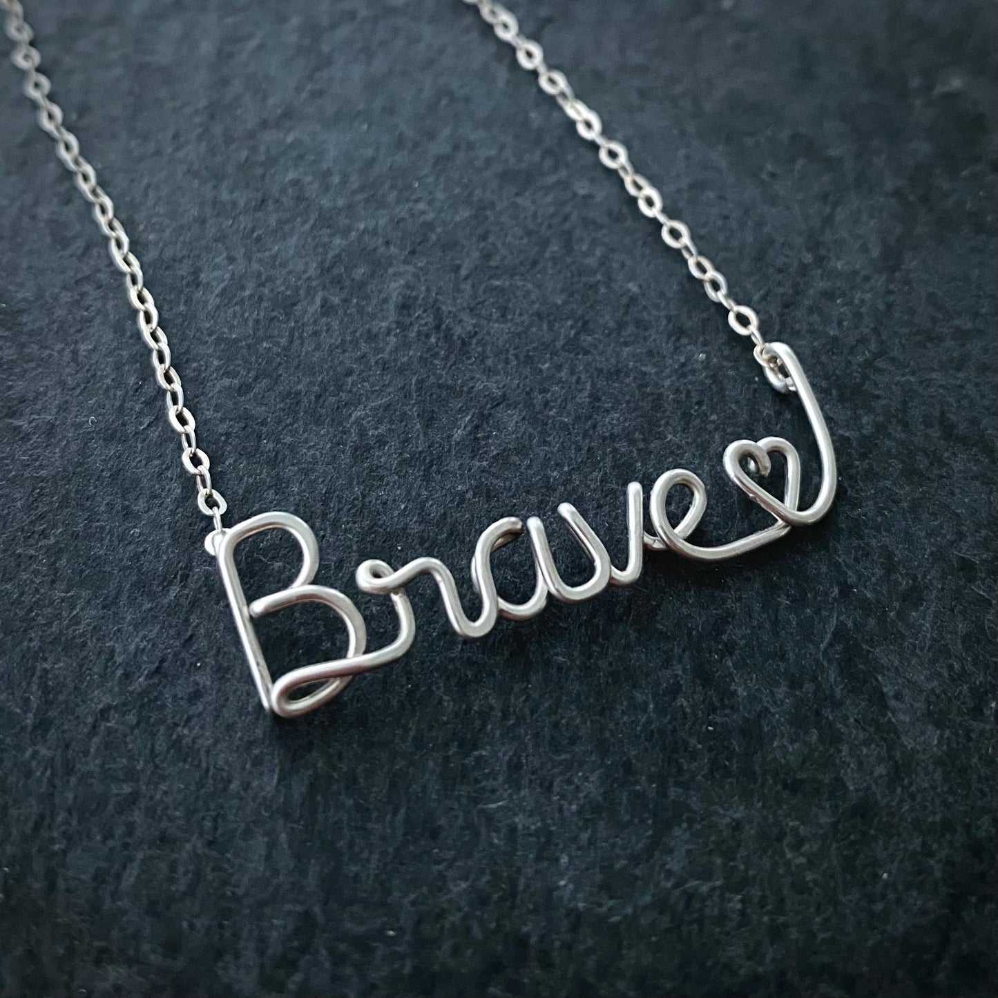 Sterling Silver Brave Heart Wire Name Necklace: Valentine's Gift