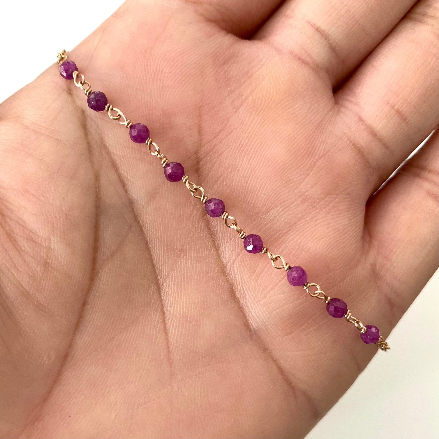 Dark Red Ruby Anklet: Delicate 14k Rose Gold Filled Ankle Chain.
