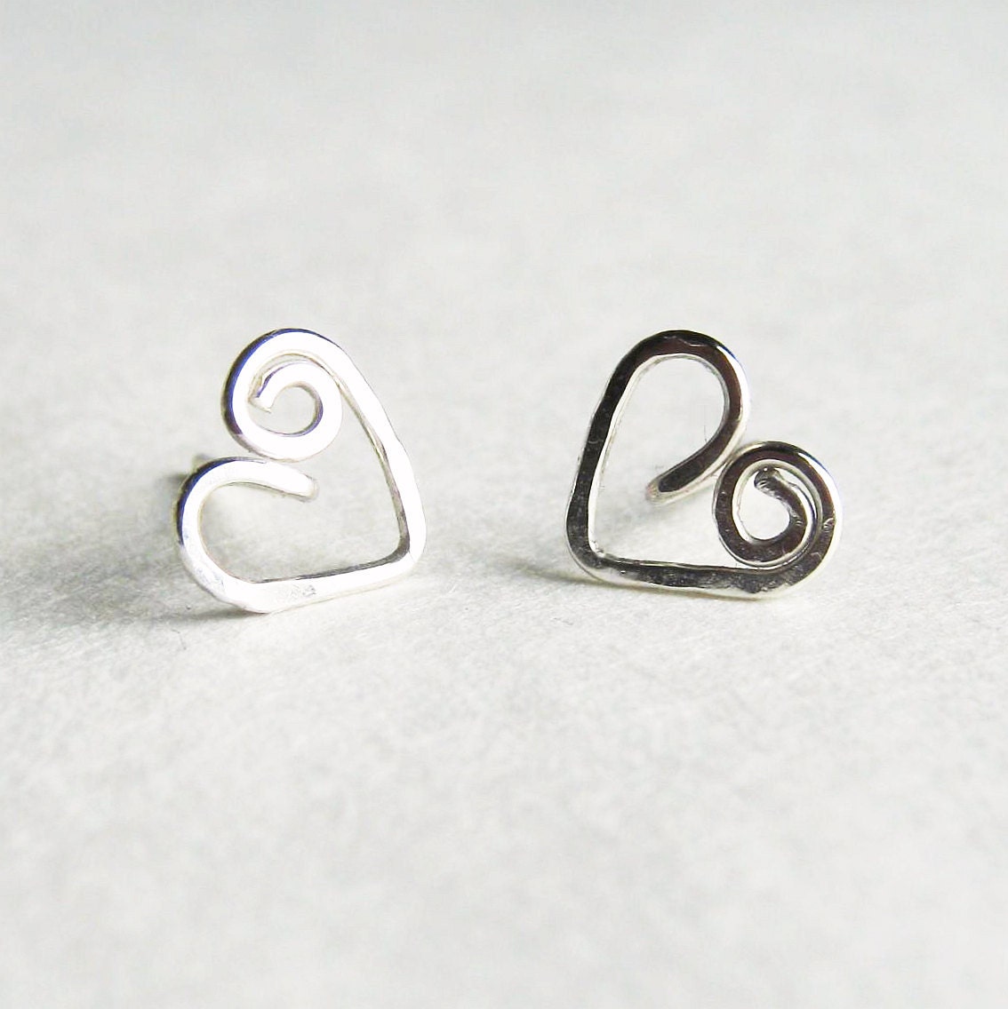 Sterling Silver Heart Stud Earrings: Swirl Design, Teen Gift