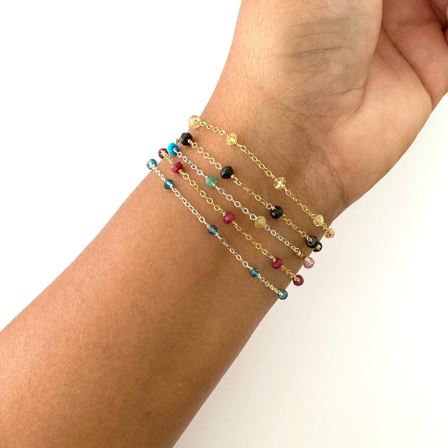 Faceted Ruby Bracelet: Dainty Sterling Silver Gemstone Chain