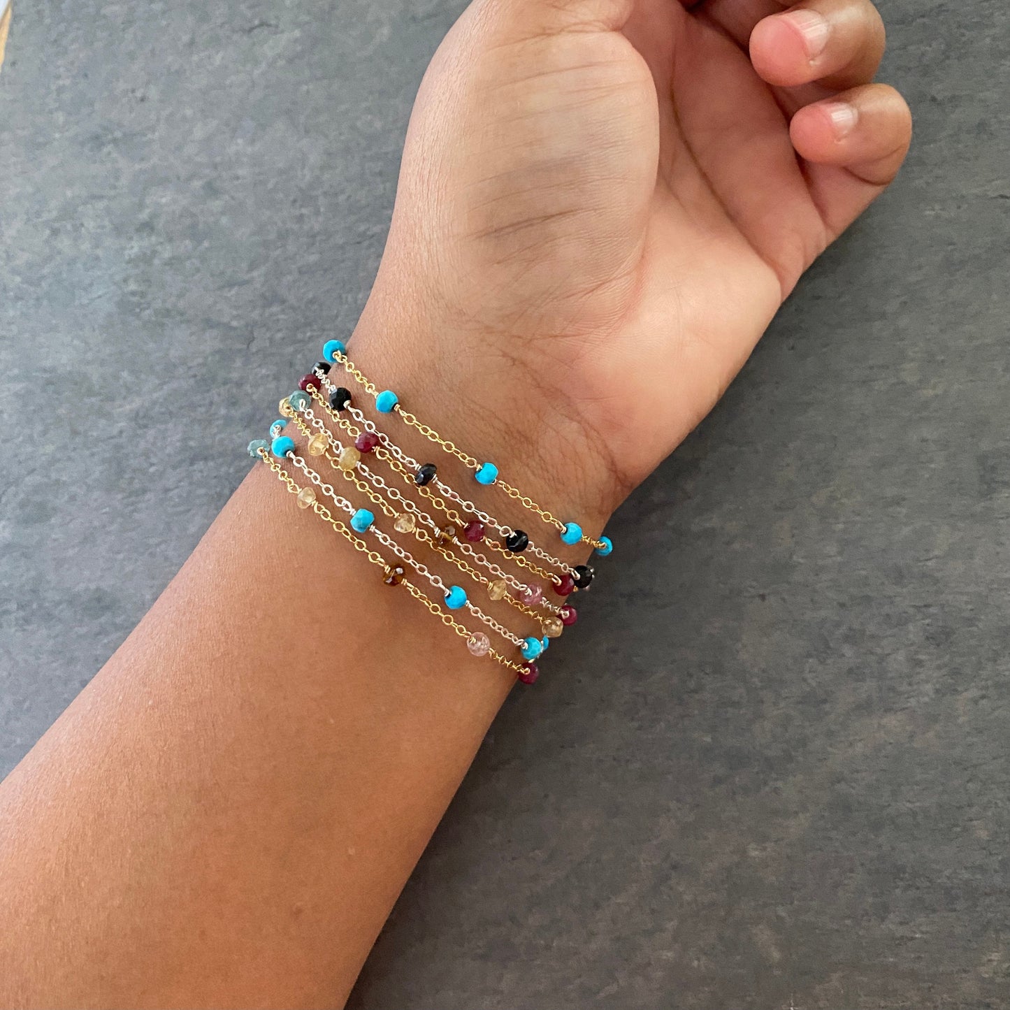 Ruby Bracelet. Delicate faceted genuine gemstone sterling silver chain bracelet