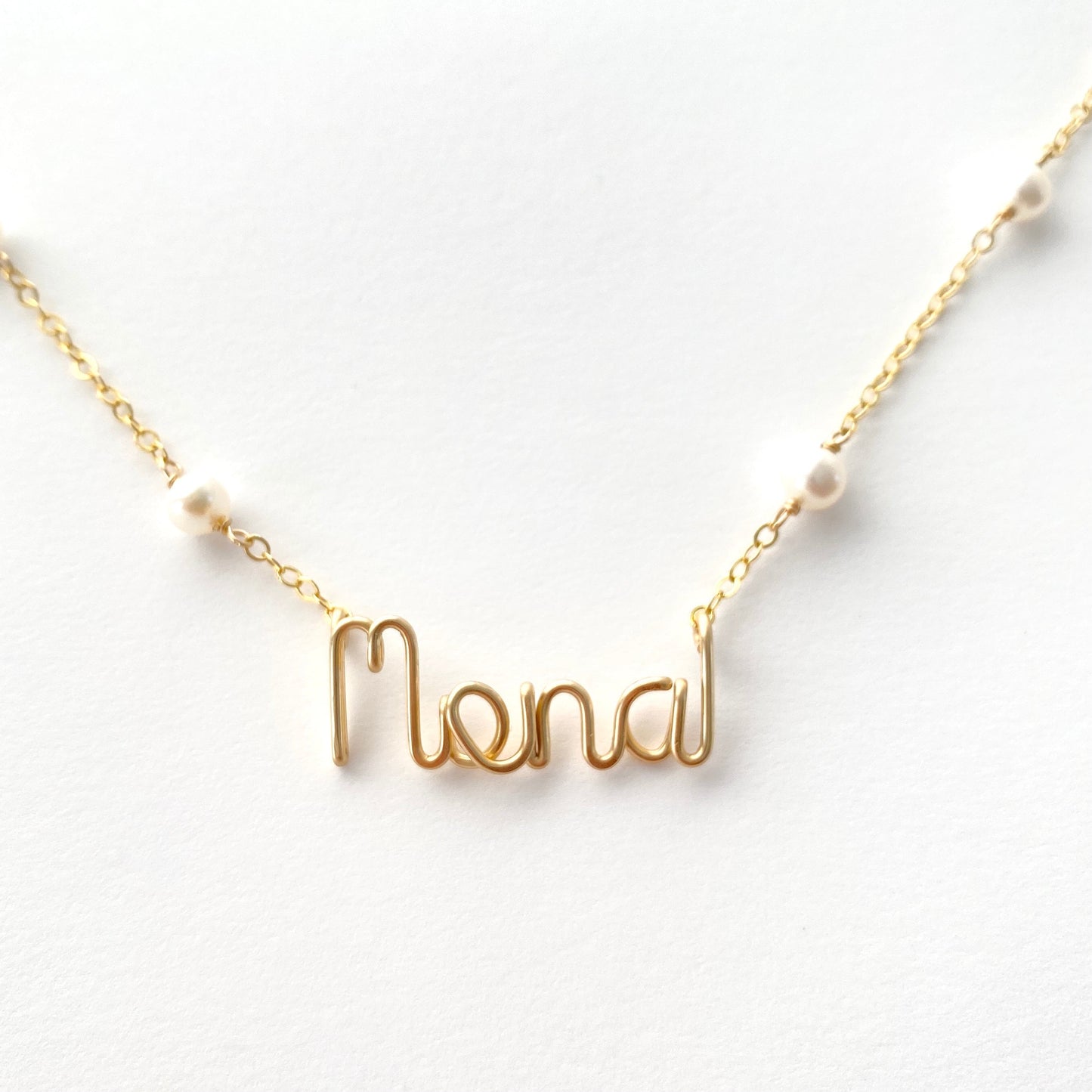 Pearl Name Necklace. 14k Gold Personalized Freshwater Pearl Name Necklace.