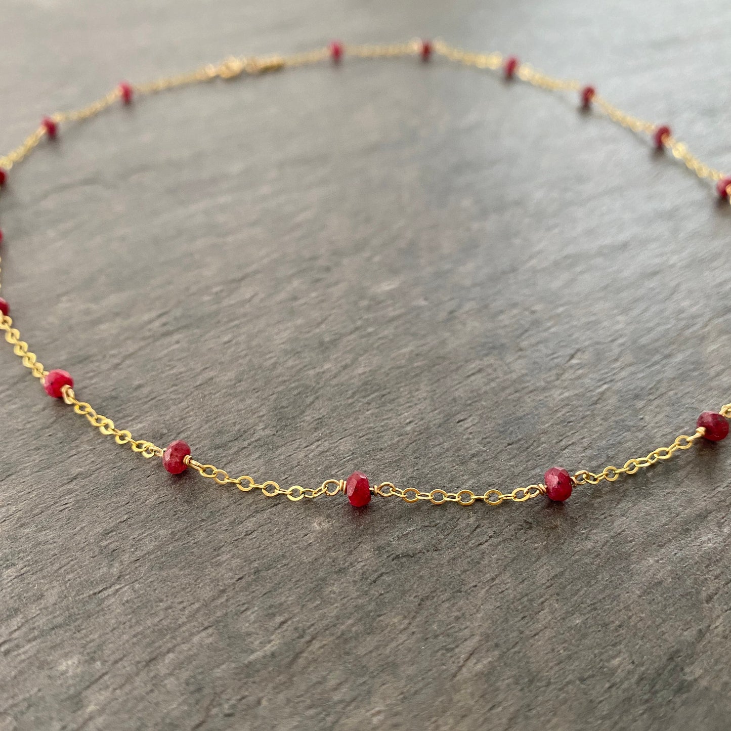 Genuine Red Ruby Gemstone 14k Gold Filled Chain Necklace. July Birthstone Valentines Day Jewelry.