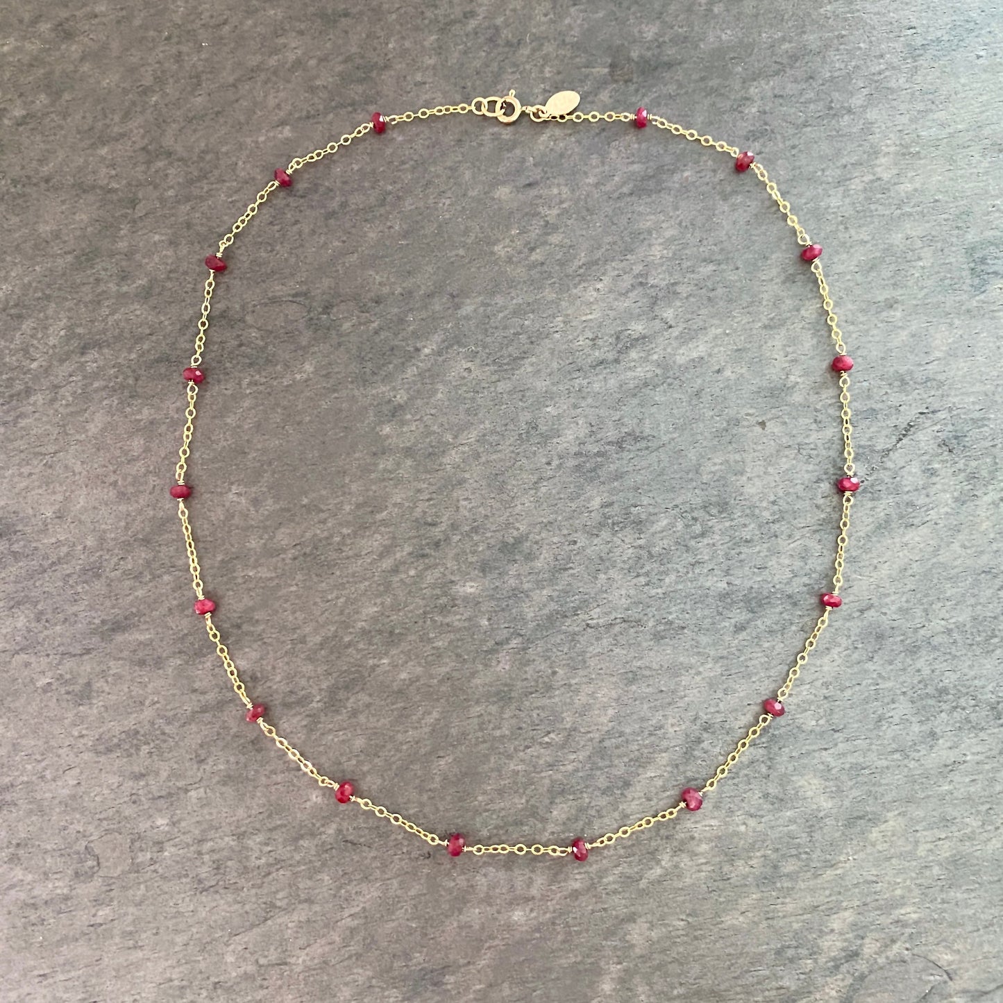 Genuine Red Ruby Gemstone 14k Gold Filled Chain Necklace. July Birthstone Valentines Day Jewelry.