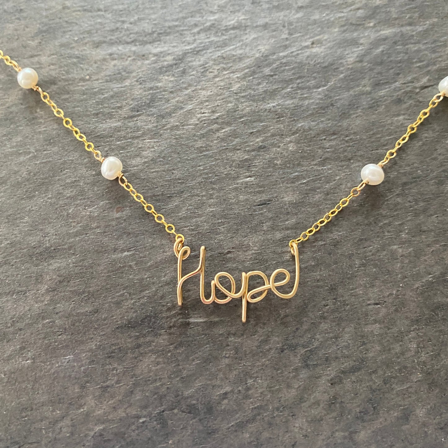 Pearl Name Necklace. 14k Gold Personalized Freshwater Pearl Name Necklace.