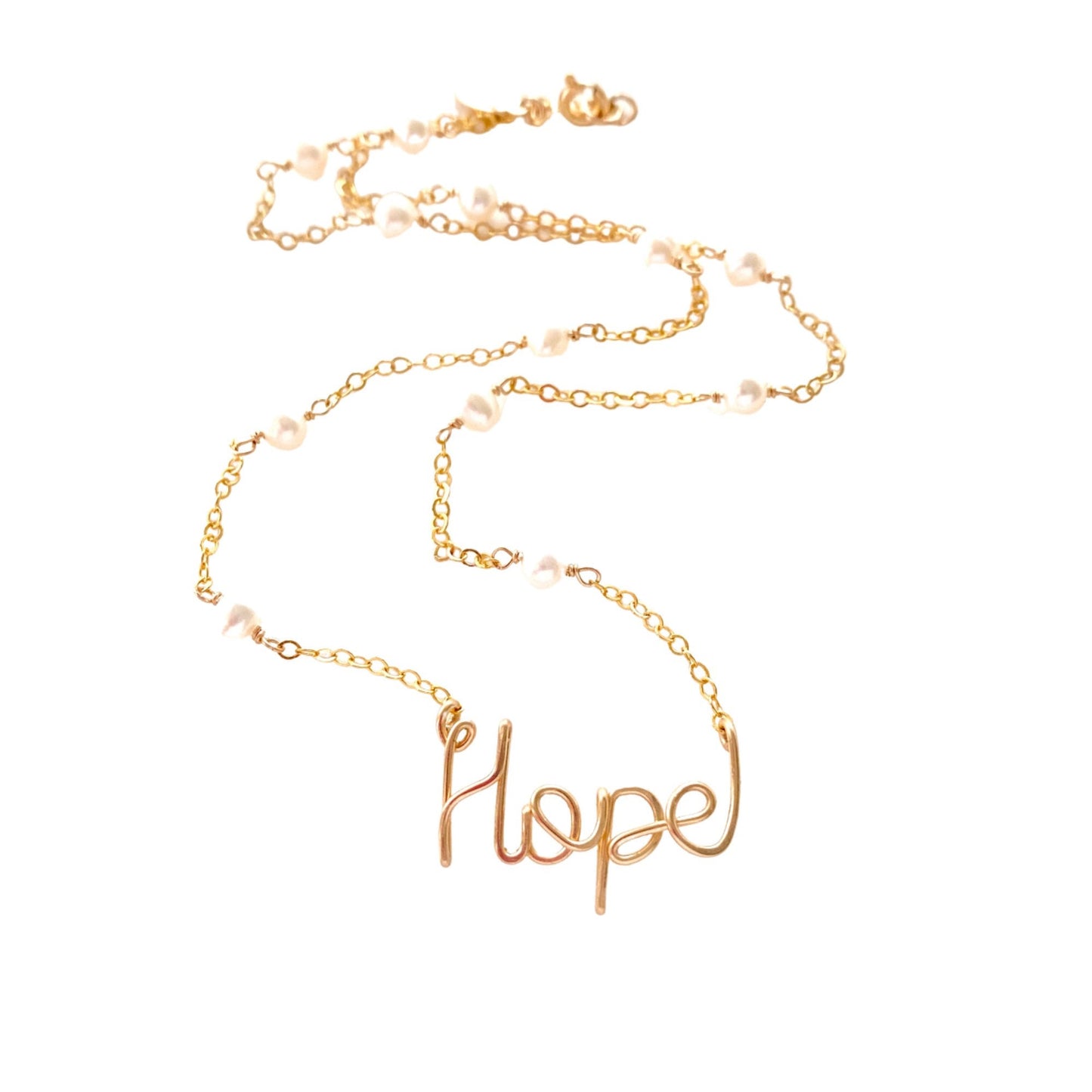 Pearl Name Necklace. 14k Gold Personalized Freshwater Pearl Name Necklace.