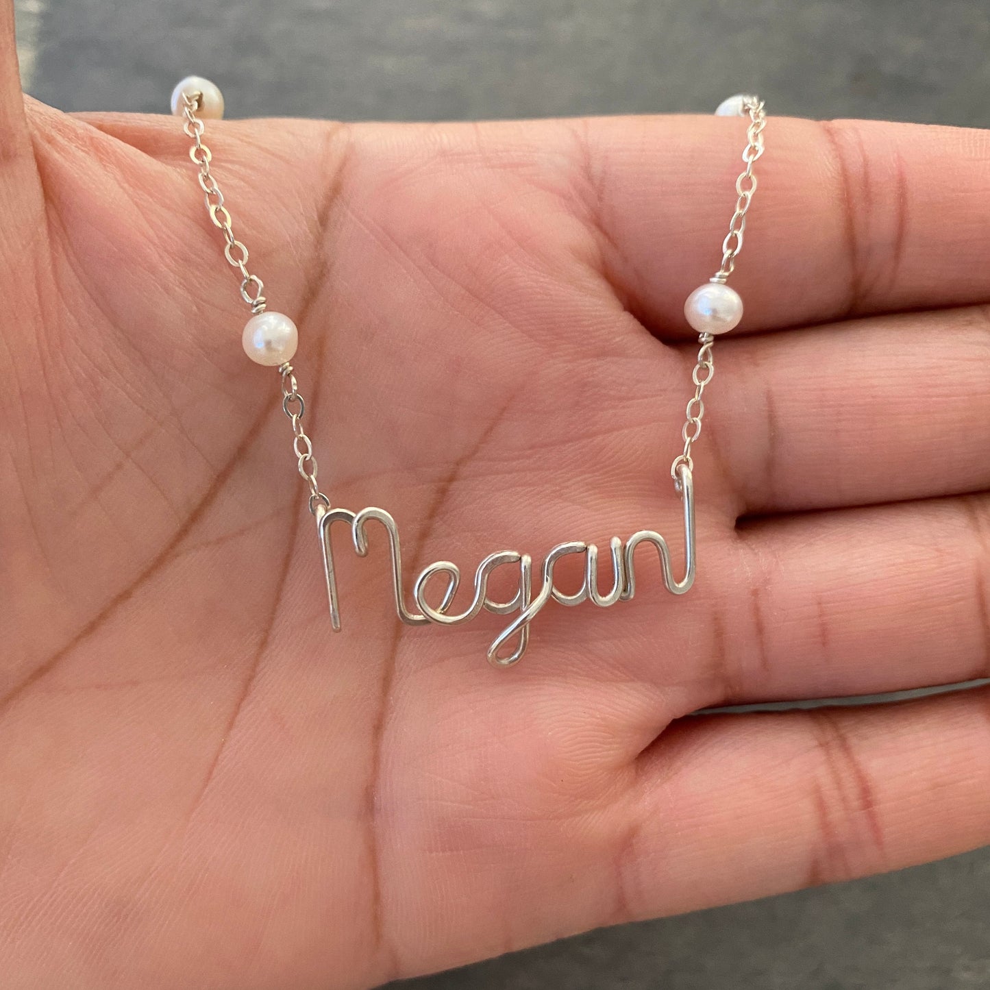 Personalized Pearl Name Necklace: Sterling Silver Chain Freshwater Pearl Jewelry