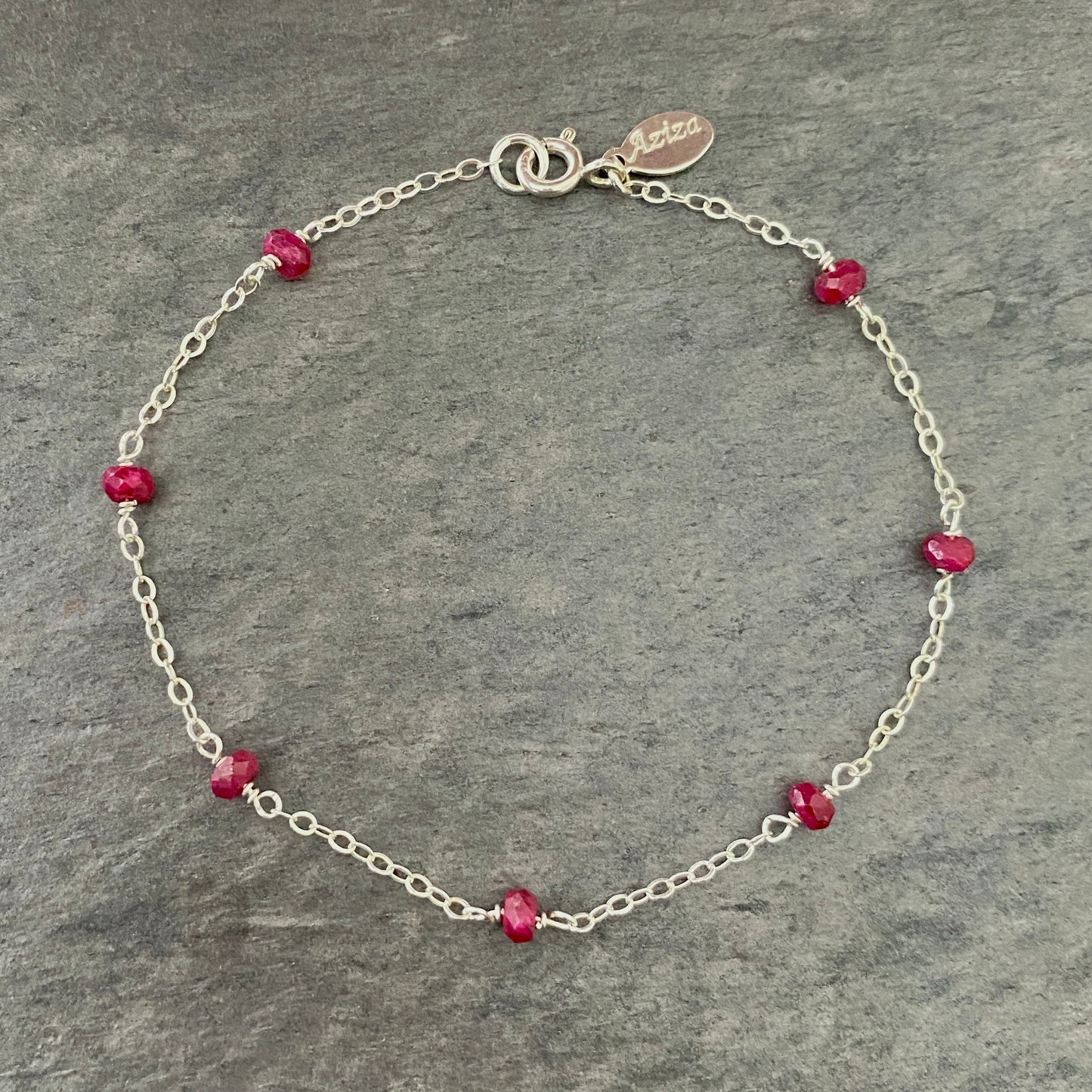Ruby Bracelet. Delicate faceted genuine gemstone sterling silver chain bracelet