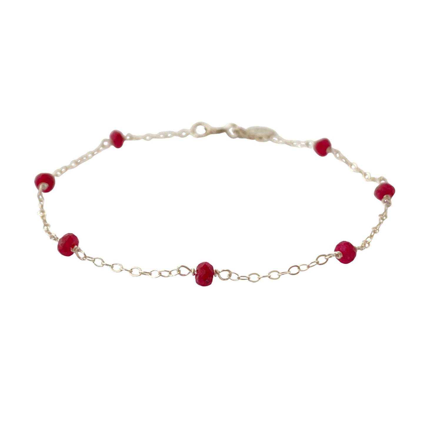 Faceted Ruby Bracelet: Dainty Sterling Silver Gemstone Chain