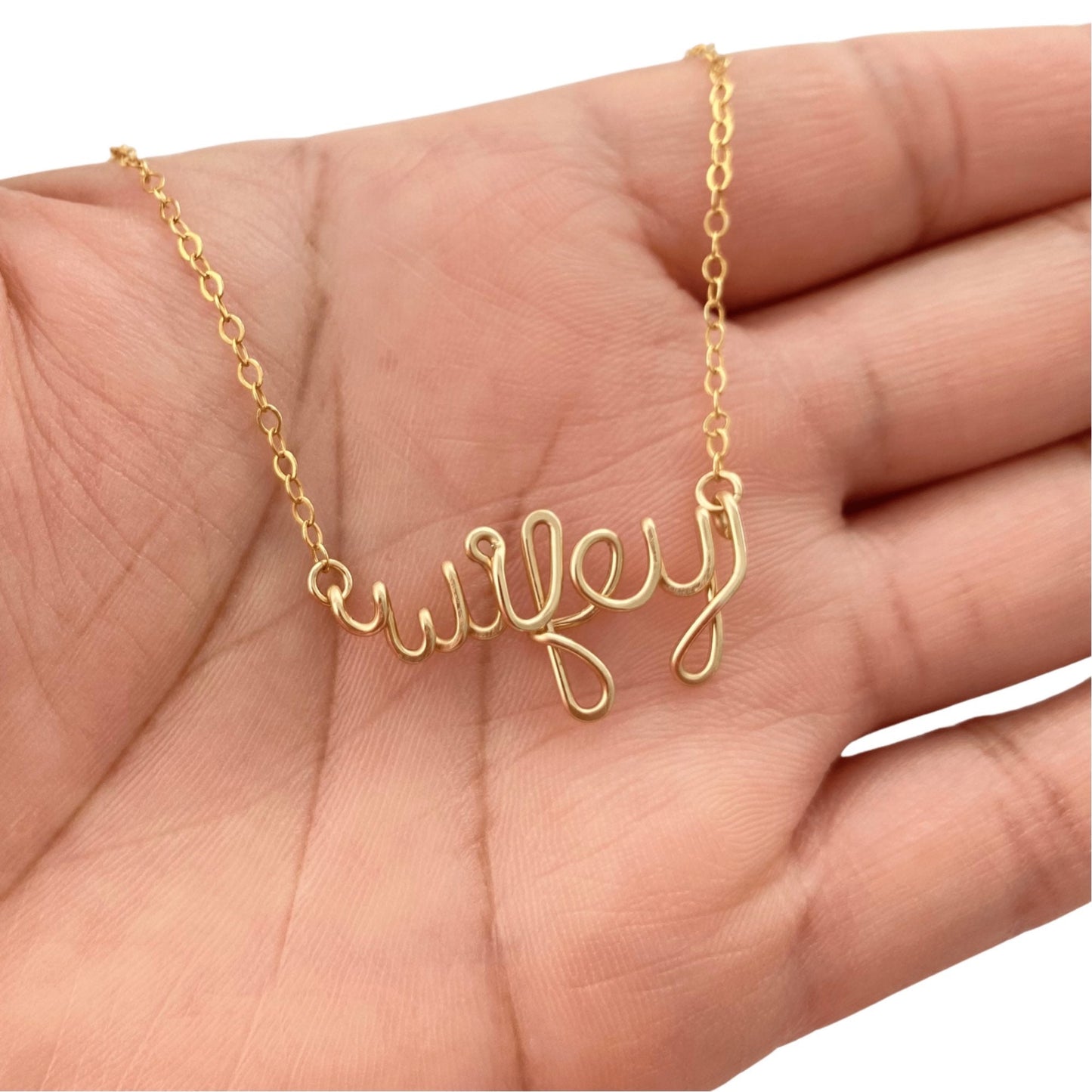 Wifey Necklace: 14k Gold Filled Script Name, Bridal Gift