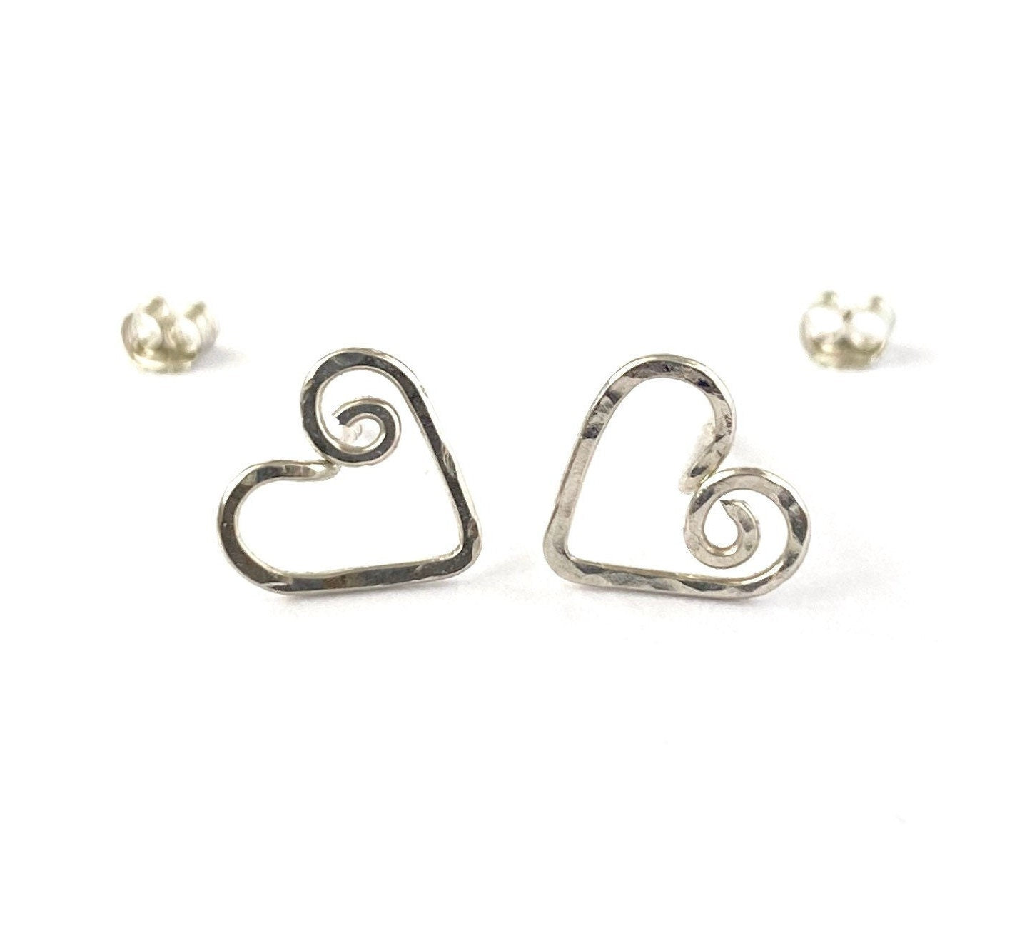 Sterling Silver Heart Stud Earrings: Swirl Design, Teen Gift