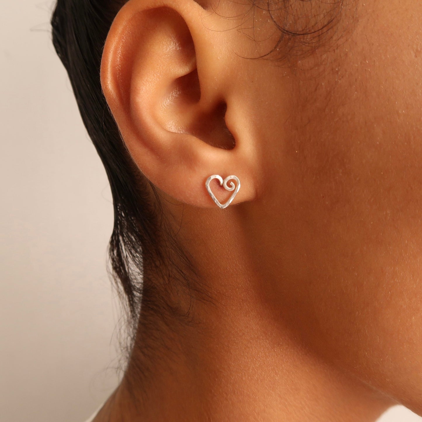 Rose Gold Heart Stud Earrings. Hand Hammered Heart Studs. 14k Rose Gold Filled Heart Post Earrings. Small Girl Valentines Day Studs