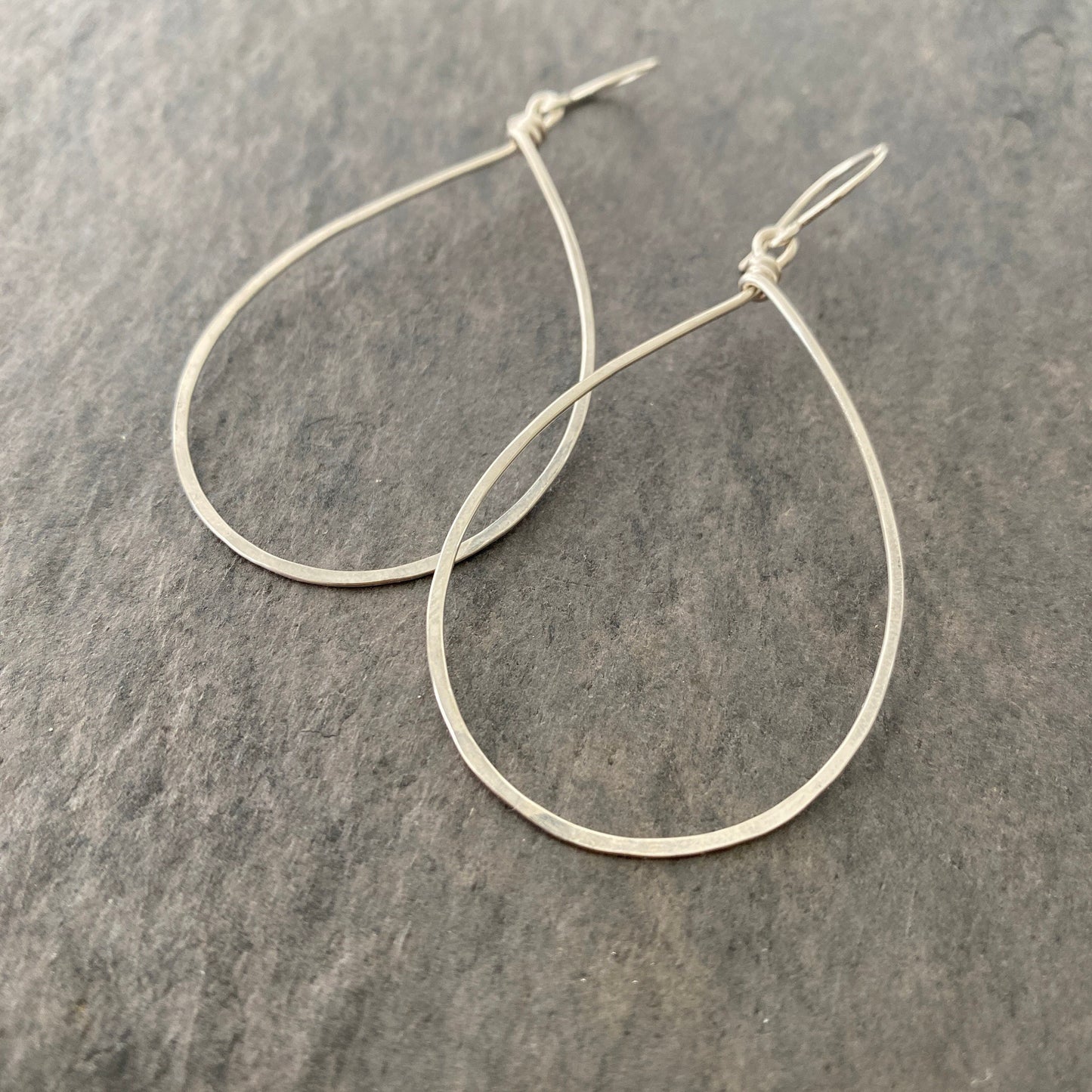 Teardrop Hoop Earrings. Large Tear drop Hammered Hoops in Silver or 14k Gold