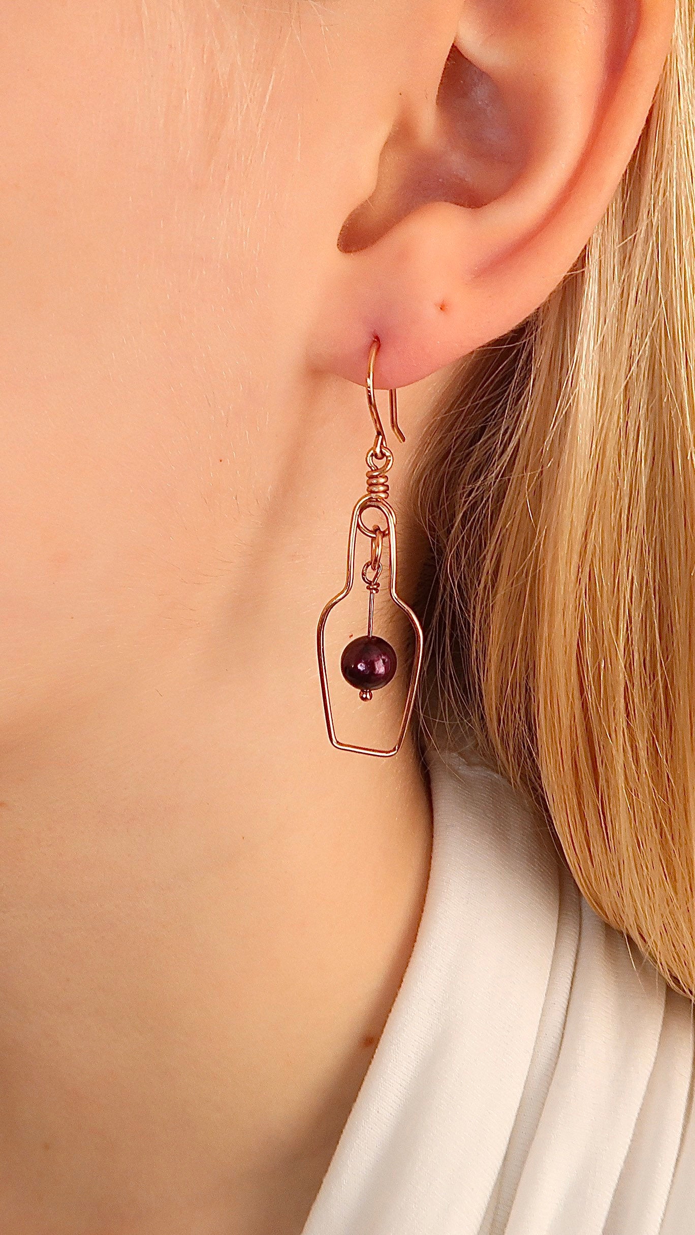 Gold Wine Earrings: Corkscrew & Bottle, Red Pearl Grape, Wine Lover Gift