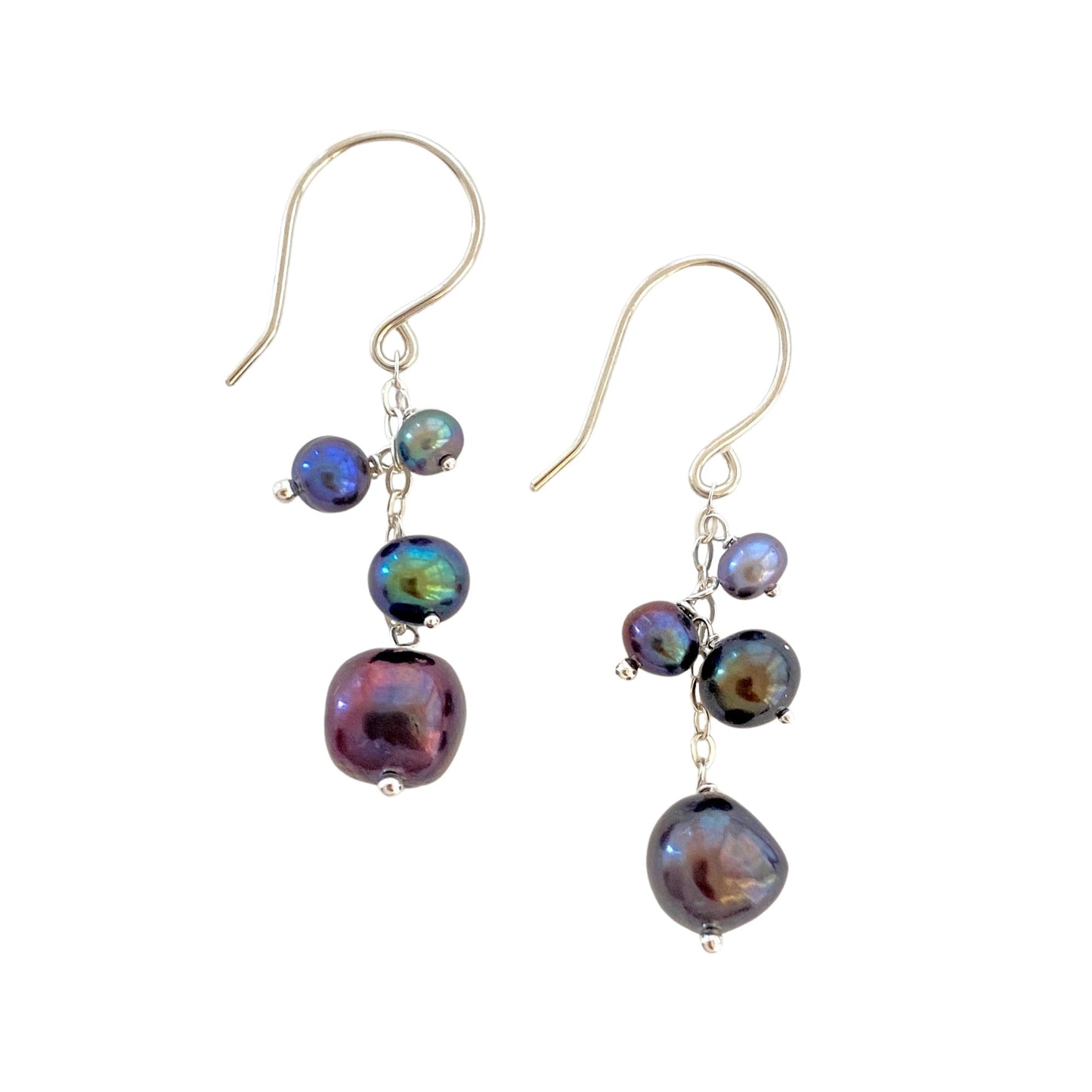 Black Peacock Pearl Earrings: Sterling Silver Dangle Earrings