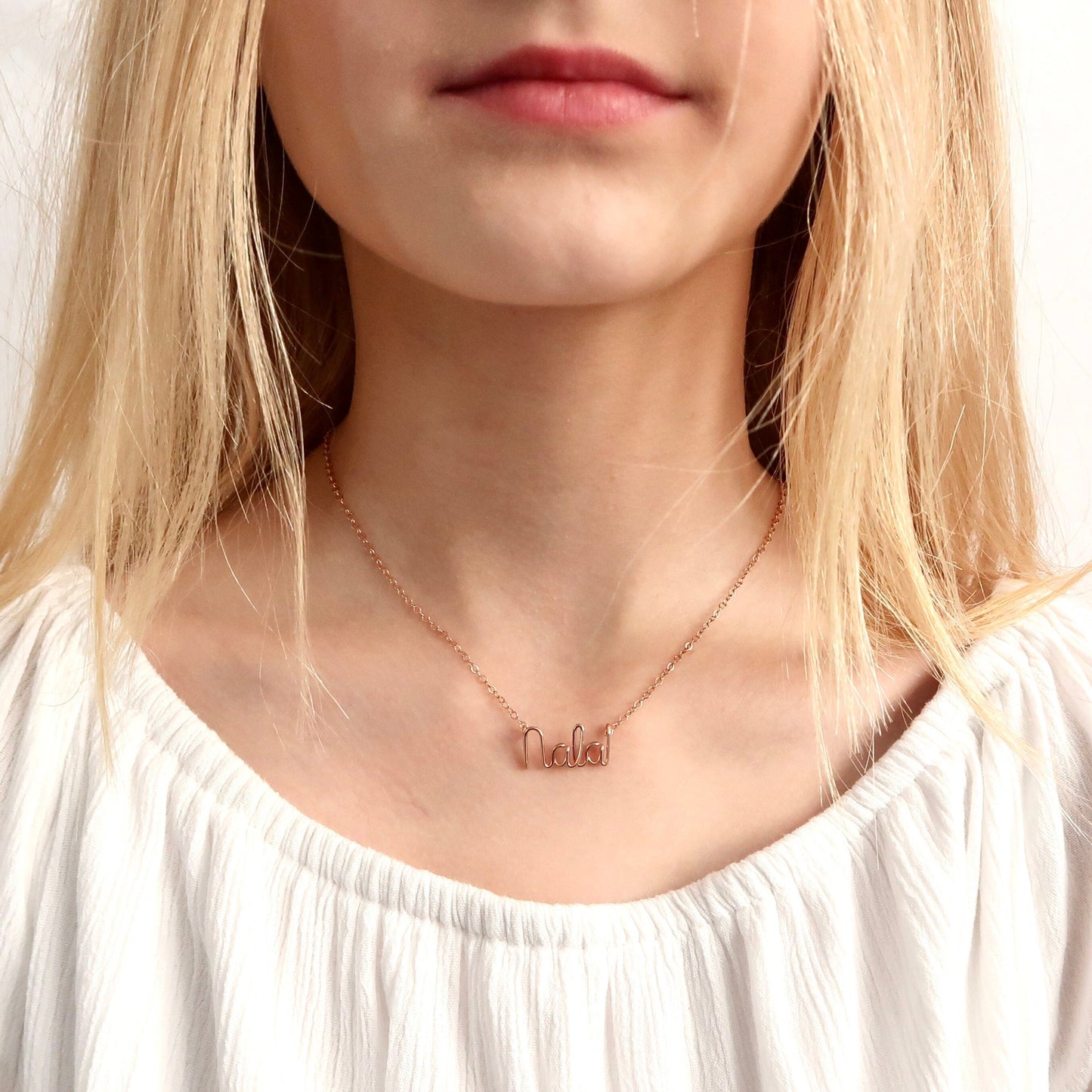 Child 14k Rose Gold Name Necklace for Girls.