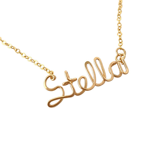 Solid Gold Girls Name Necklace. Name Chain Pendant For Small Girls. Custom Real 14k Gold Personalized Name Necklace.