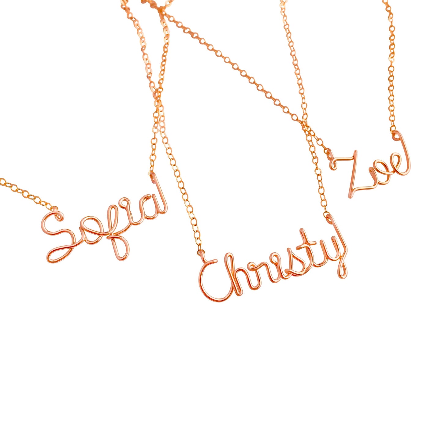 Child 14k Rose Gold Name Necklace for Girls.