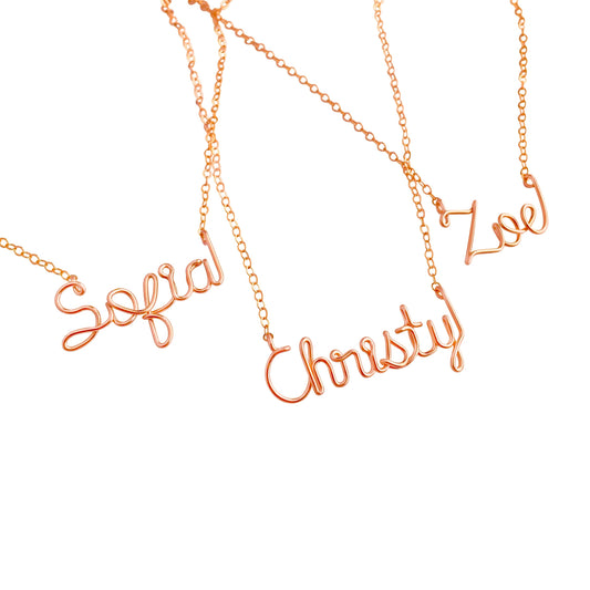 Child 14k Rose Gold Name Necklace for Girls.