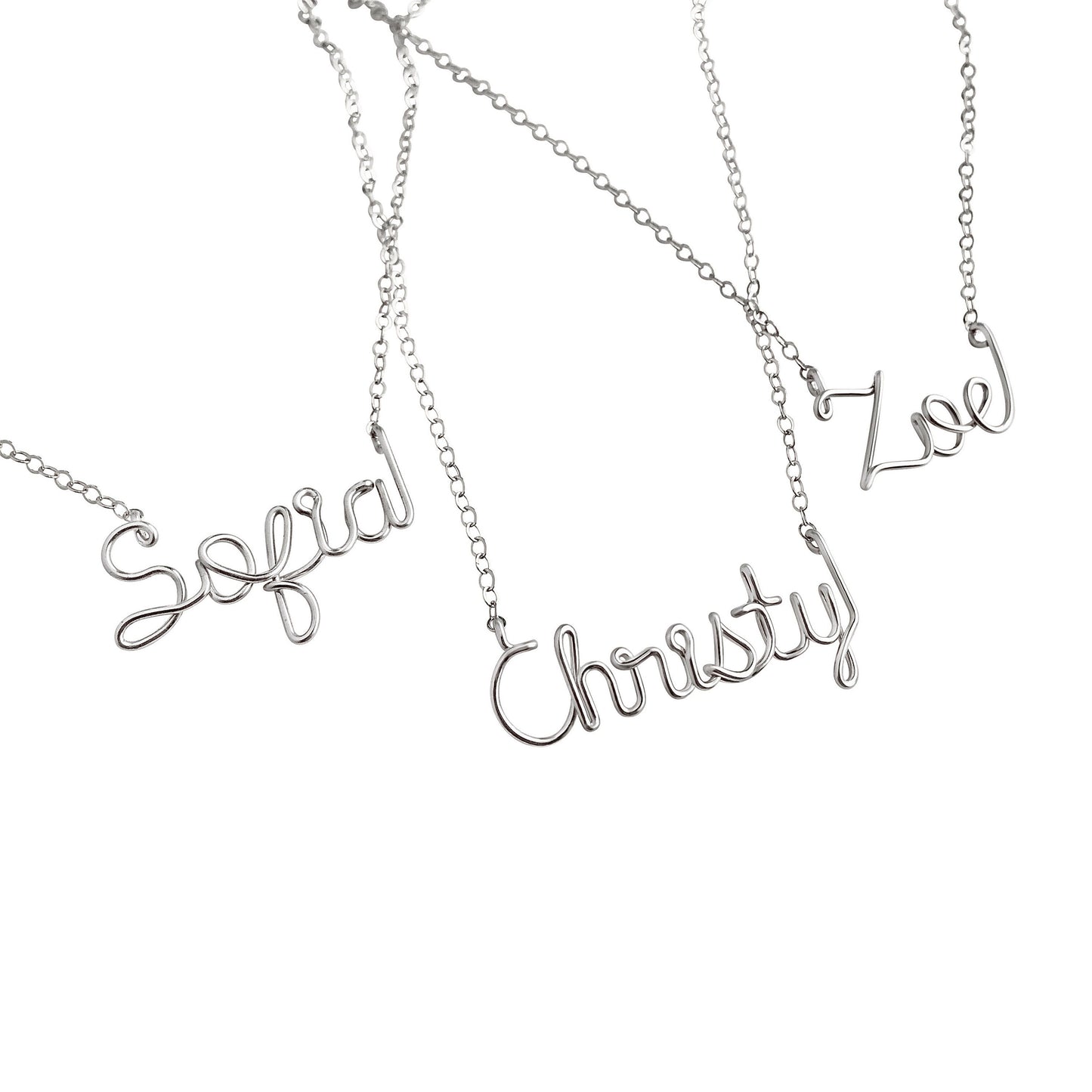 Sterling Silver Child Name Necklace: Custom Cursive Script